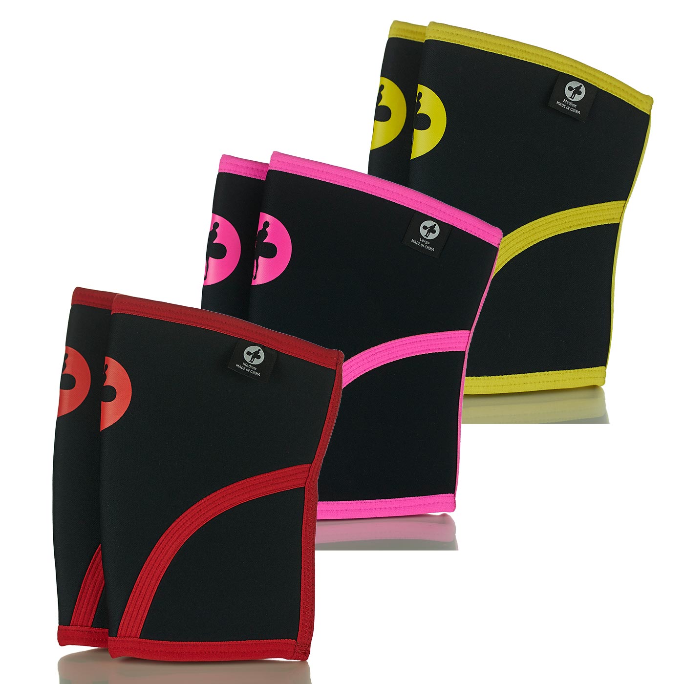 hookgrip Black + Red/Yellow/Pink Neoprene Knee Sleeves 7mm 3.0 (pair)